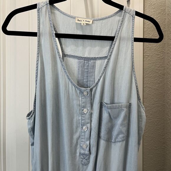 Aaron & Amber Chambray Light Blue Romper Shorts Womens Size M Tencel - Picture 2 of 9